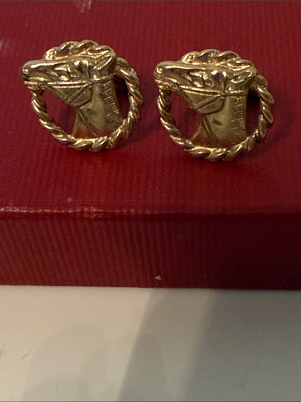 MEN UNISEX CUFFLINKS GOLD HORSE HEAD EQUESTRIAN ACCESSORY